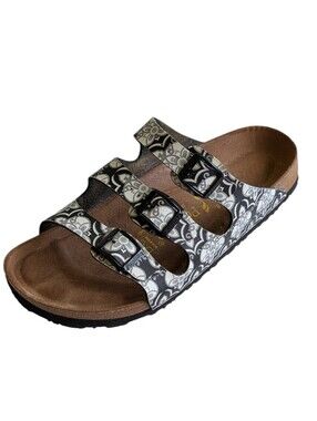 Papillio, Birkenstock, Florida Black And White Geometric Pattern Sandals. Sz 11
